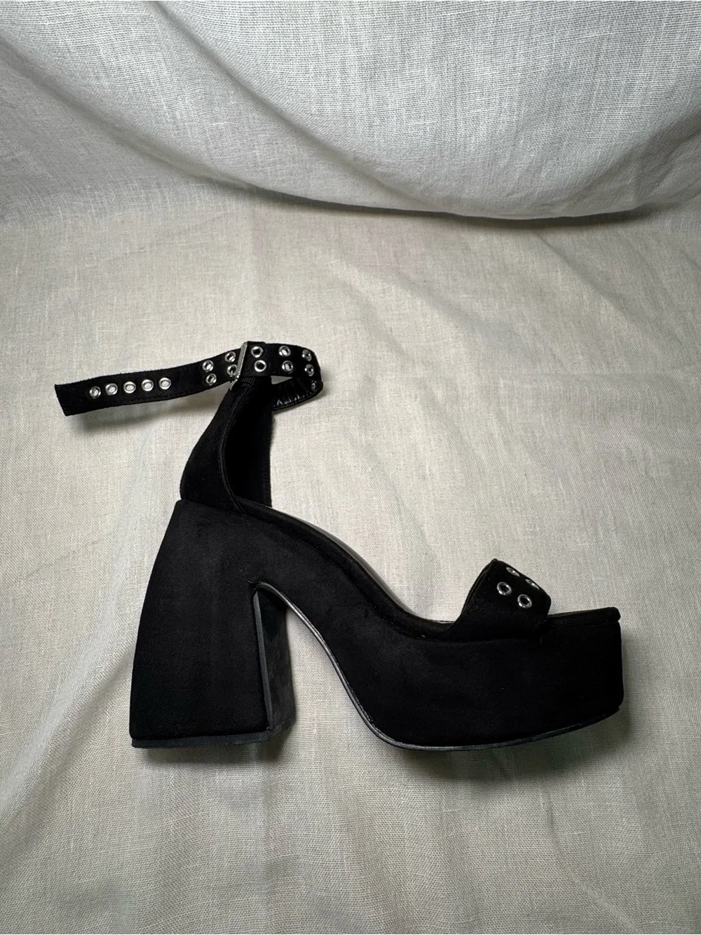 Black Platform Block Heel Sandals with Ankle Strap
